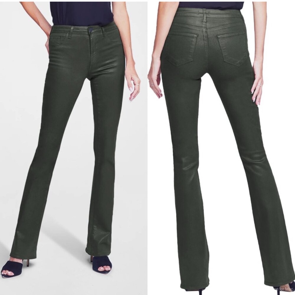 L’AGENCE SELMA HIGH-RISE SLEEK BABY BOOT JEANS IVY GREEN COATED 33 = US 14 NWT